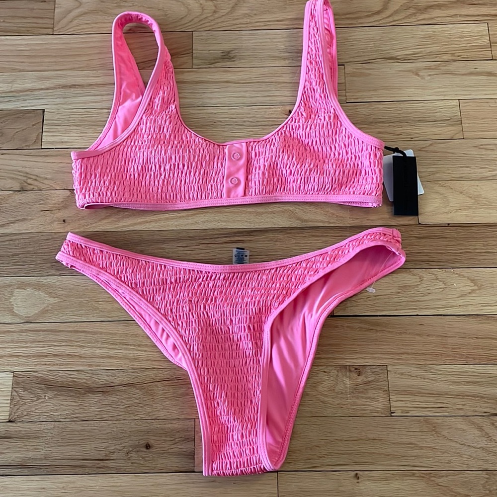 Kendall + Kylie hot pink smocked bikini new w tags
